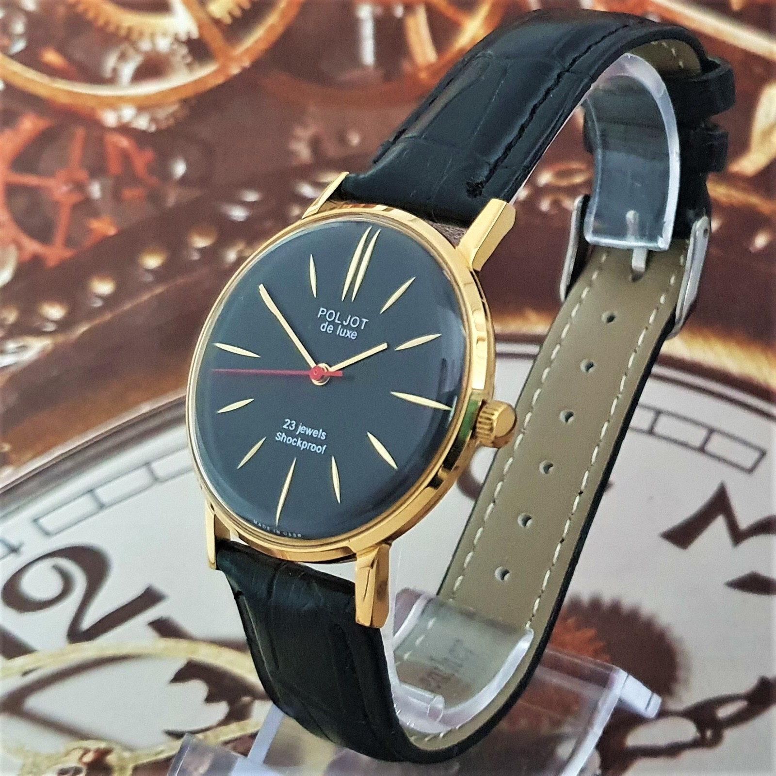 Vintage Watch Poljot De Luxe ULTRA SLIM 2209 Black Dial Mechanical Watch USSR