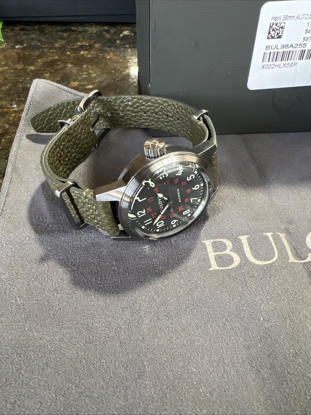 Bulova Military 98A255 Automatic W Box W Open Warranty Card Military Design Time