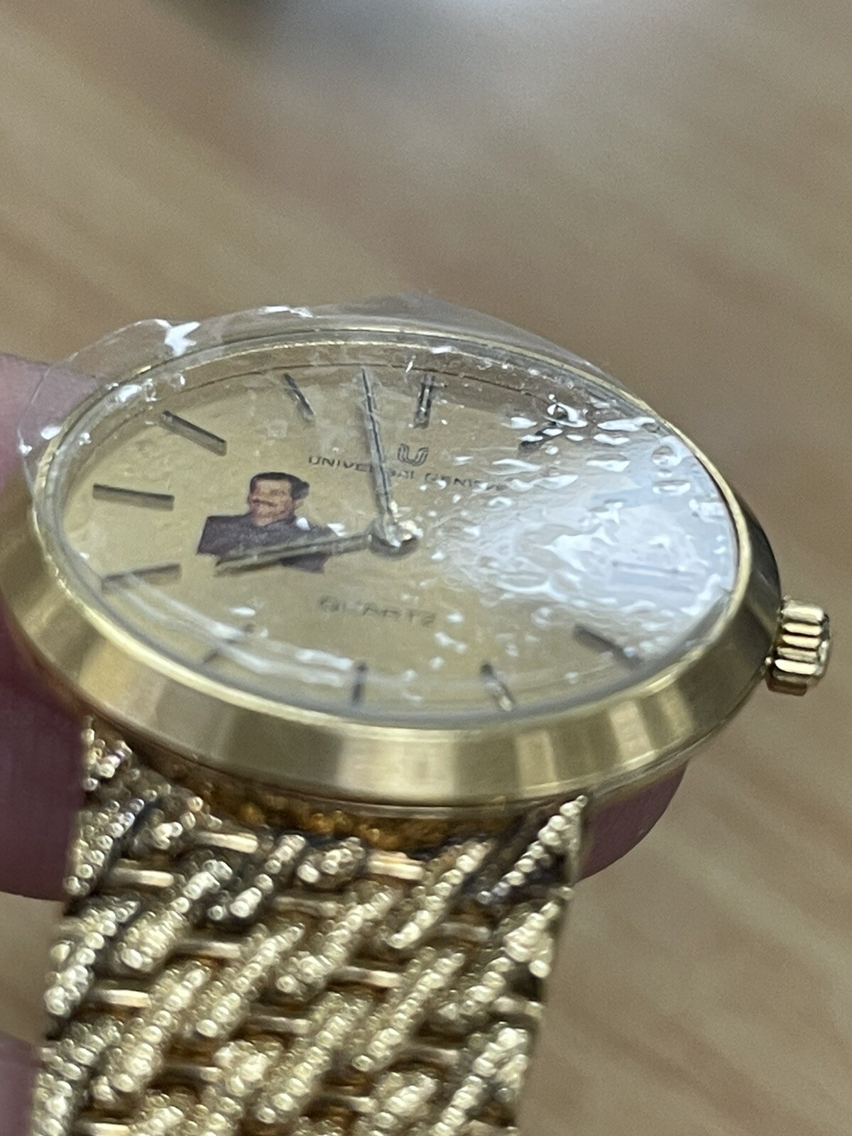 SWISS UNIVERSAL President Saddam Hussein Iraq Photo Dial Watch LADY Size R
