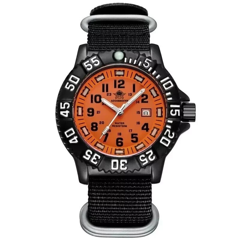 40MM ADDIESDIVE Military Quartz Watch Dive Men Nylon 50M Waterproof Luminous NEW