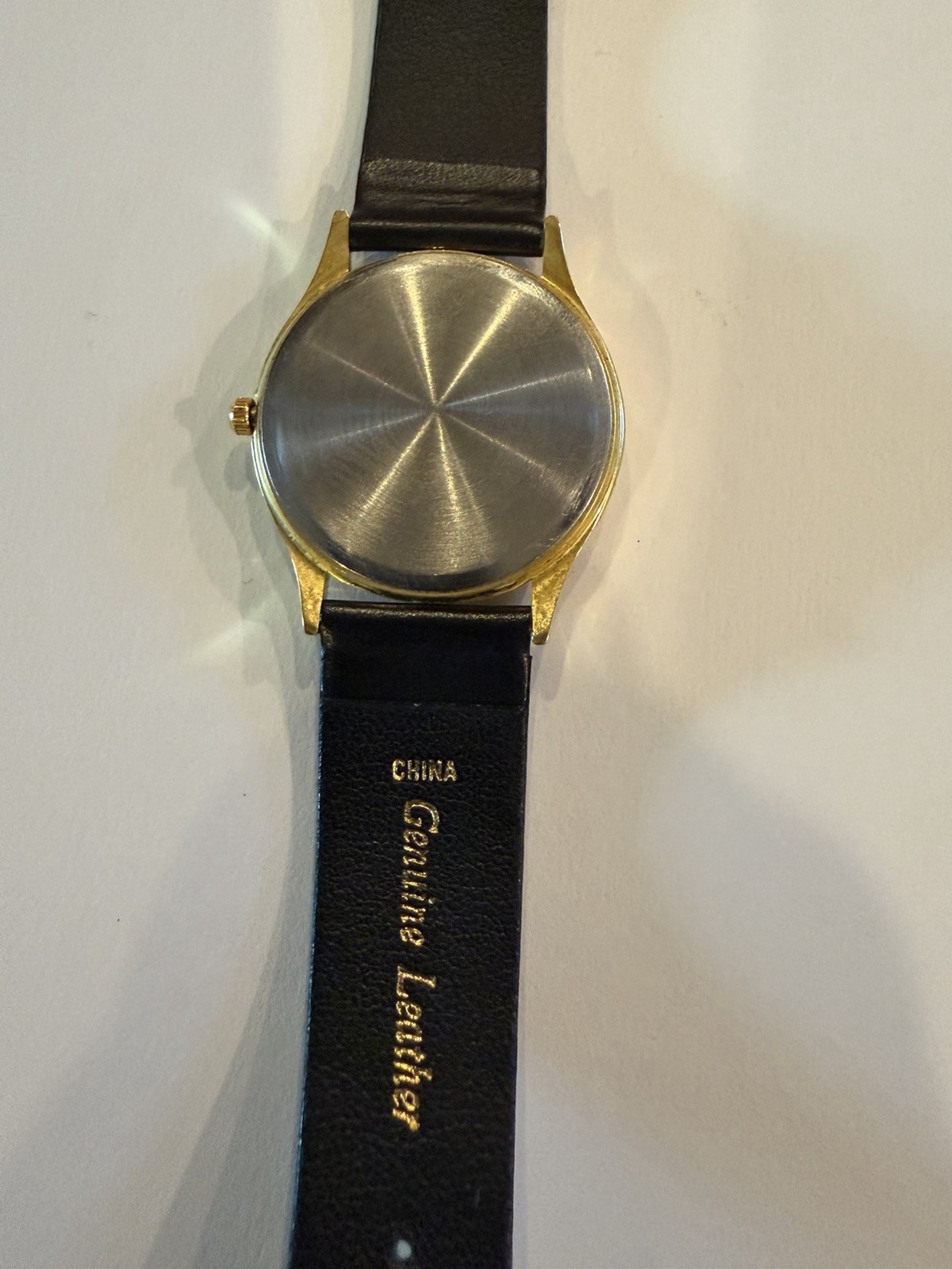 Brown Paper Company Logo Dial Analog Quartz Gold Case Black Leather Strap
