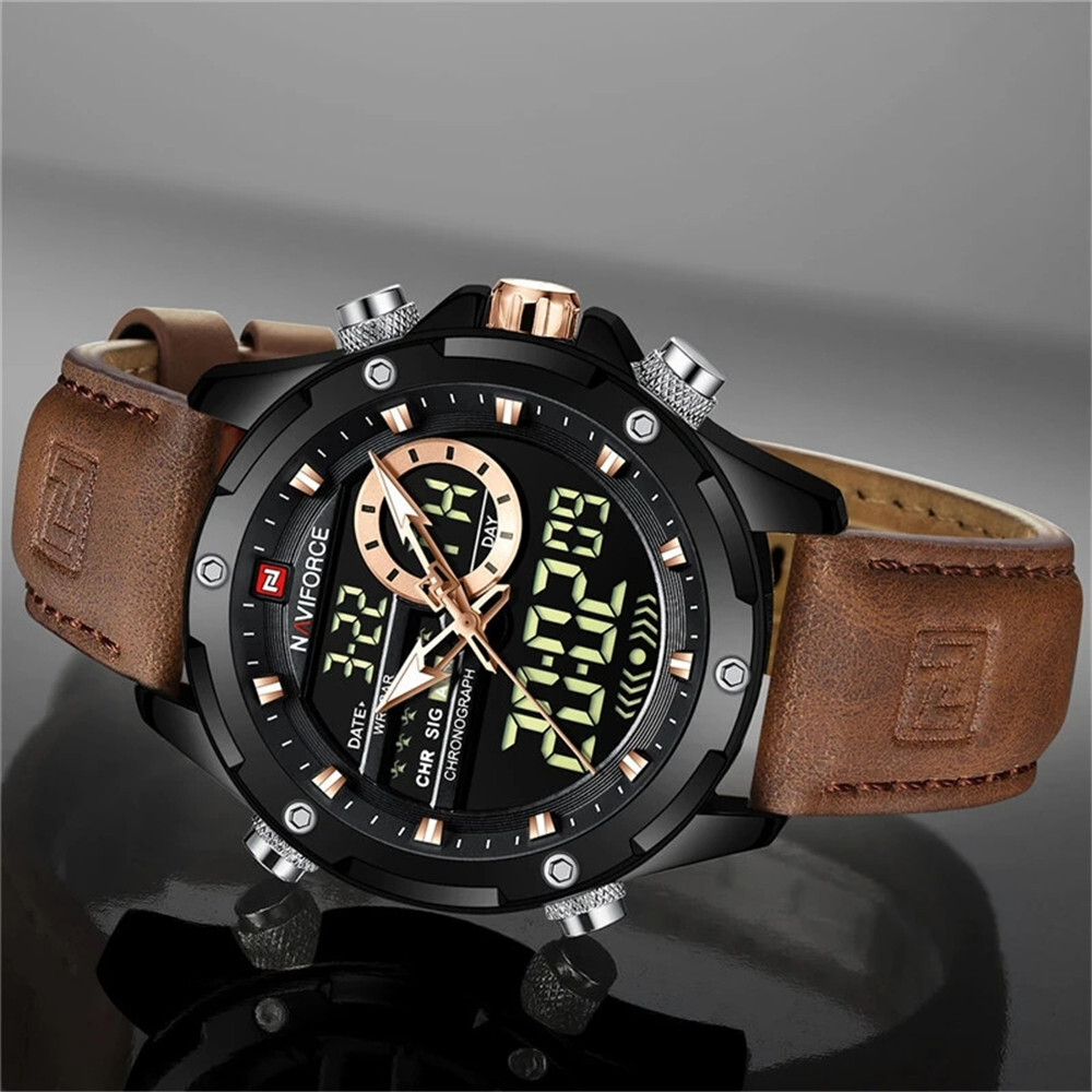 NAVIFORCE Men Digital Watch Chronograph Quartz Wristwatch LED Alarm Sport Watch