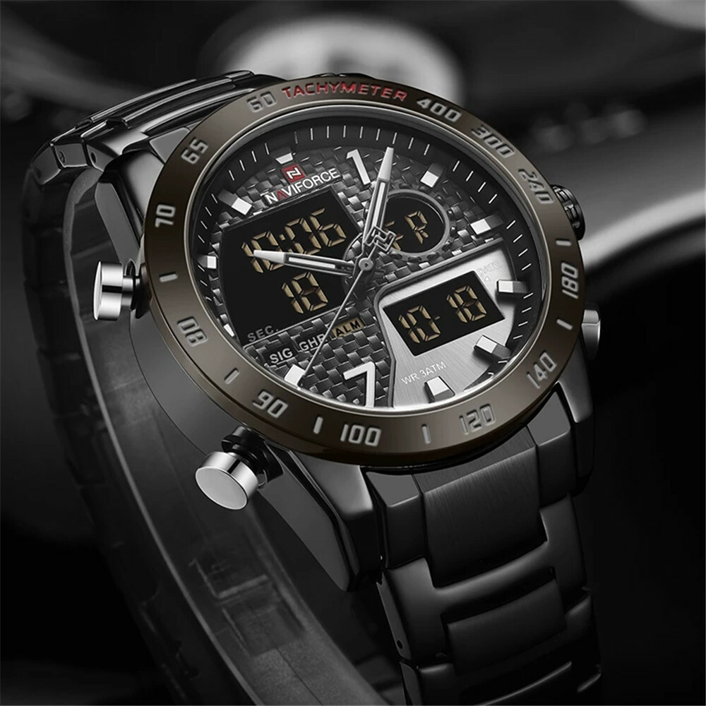 NAVIFORCE Men Watch Military Sport Digital Watches Silver Steel Male Wristwatch