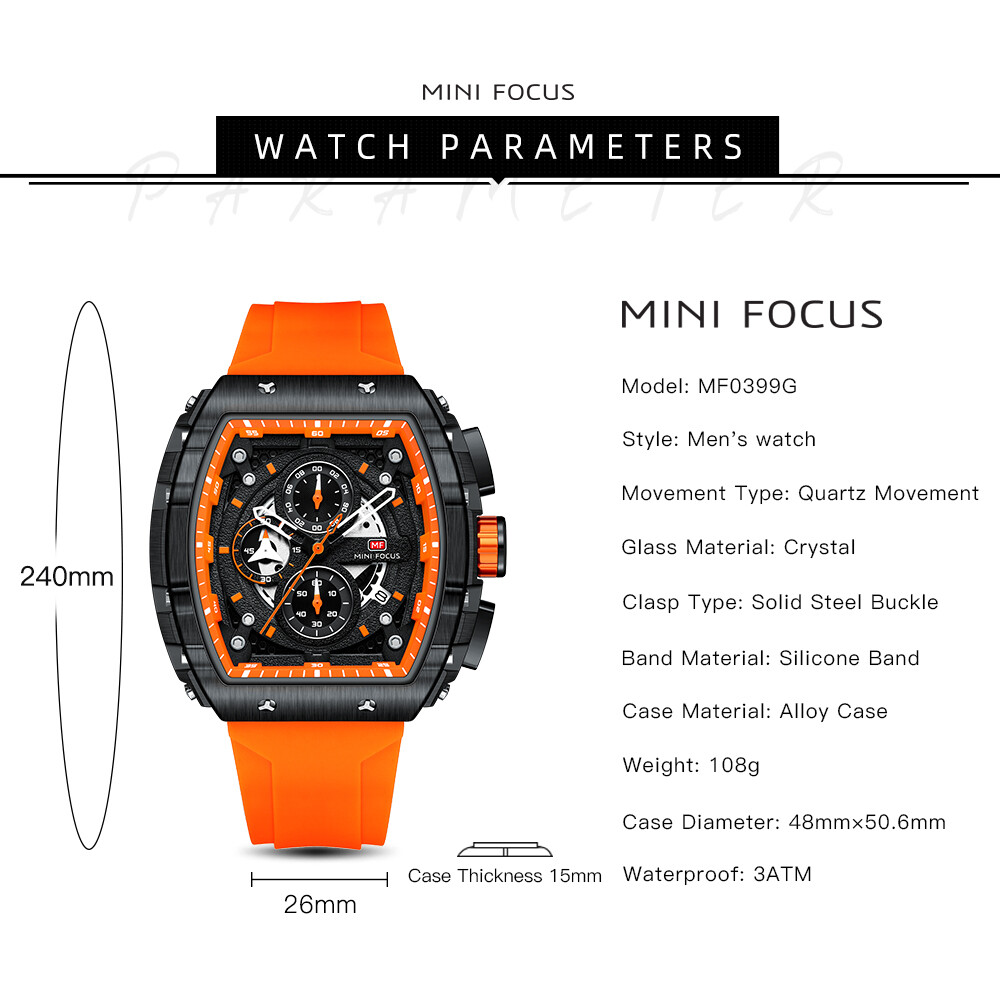 MINI FOCUS Men Watch Silicone Rectangle Date Wristwatch Military Boy Sport Watch