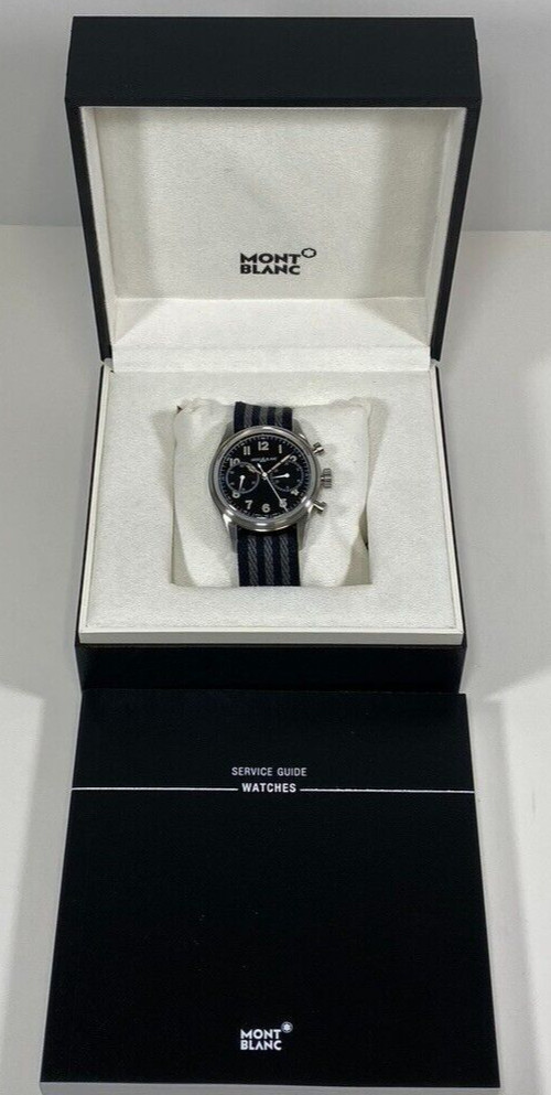 NEW MONTBLANC 1858 STEEL AUTOMATIC CHRONOGRAPH BLACK DIAL #117835 ~ $4,600