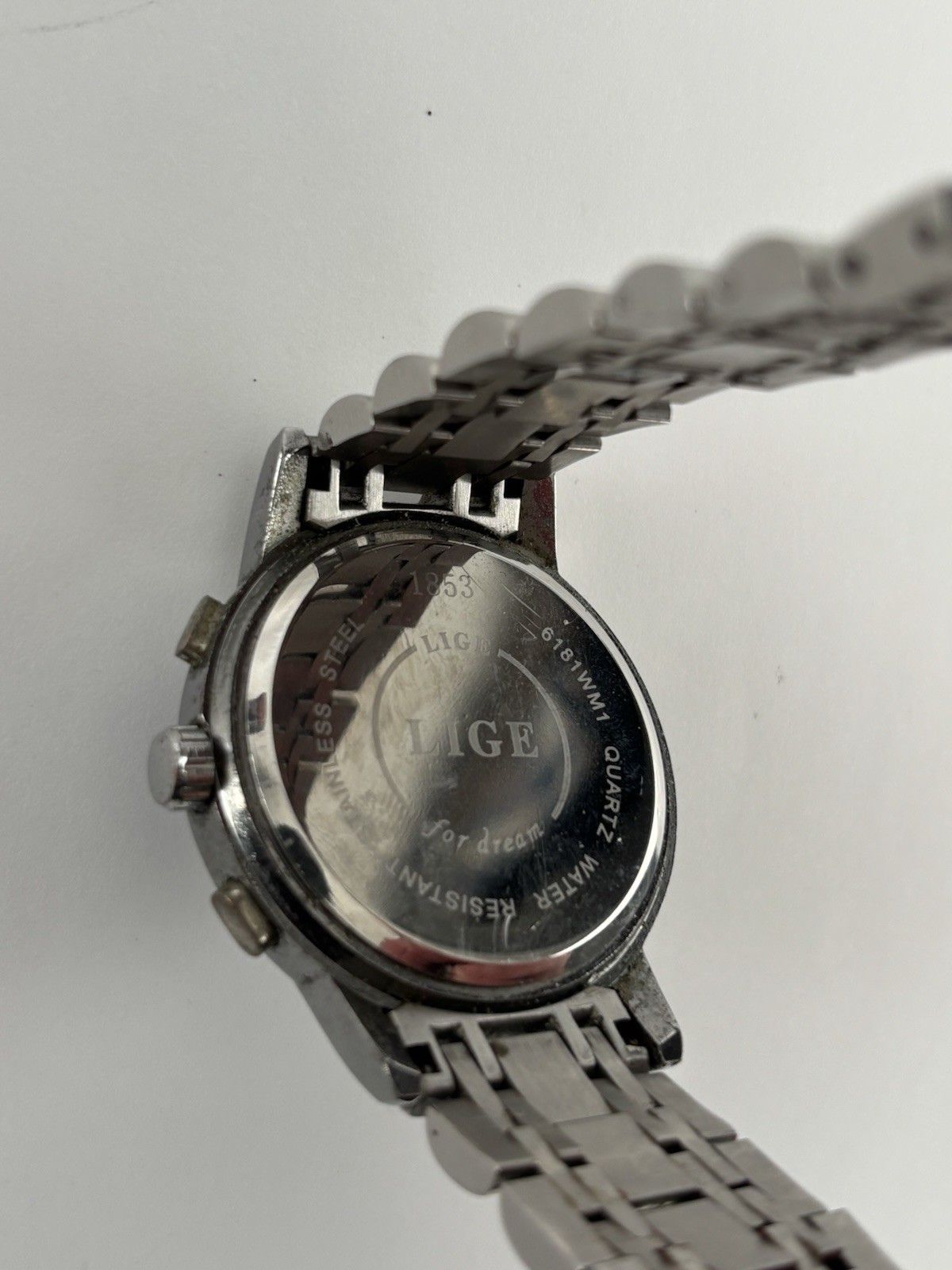 Lige 42mm Silver Tone Blue Dial Quartz Chrono Date Watch w/Bracelet &New Battery