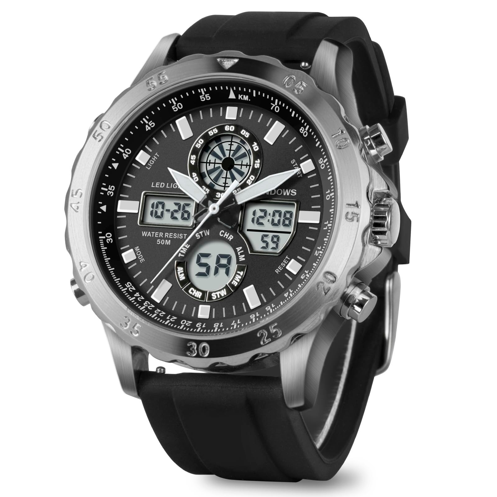 PINDOWS Men’s Waterproof Military Digital Analog Sport Watch