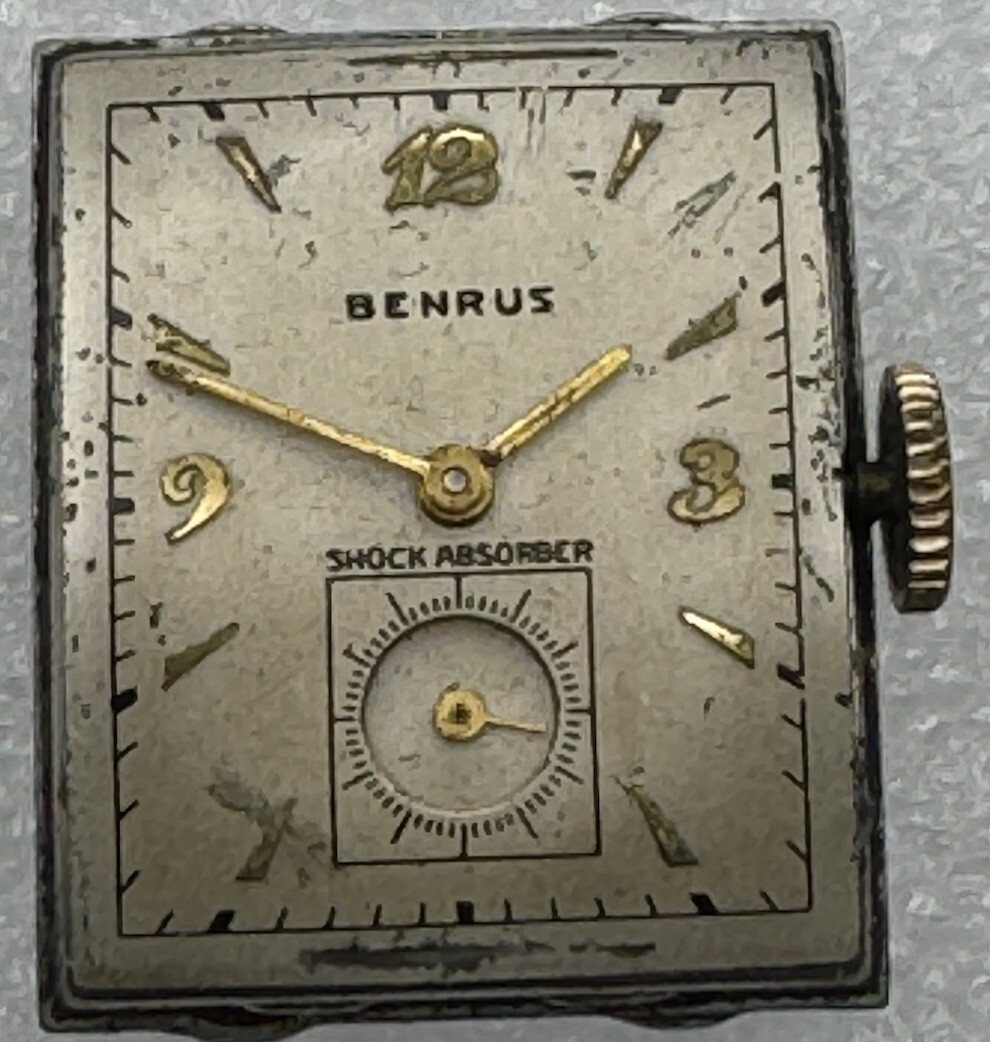Benrus, Tank Style, Mechanical Watch With Box, Parts/ Repair, Vintage