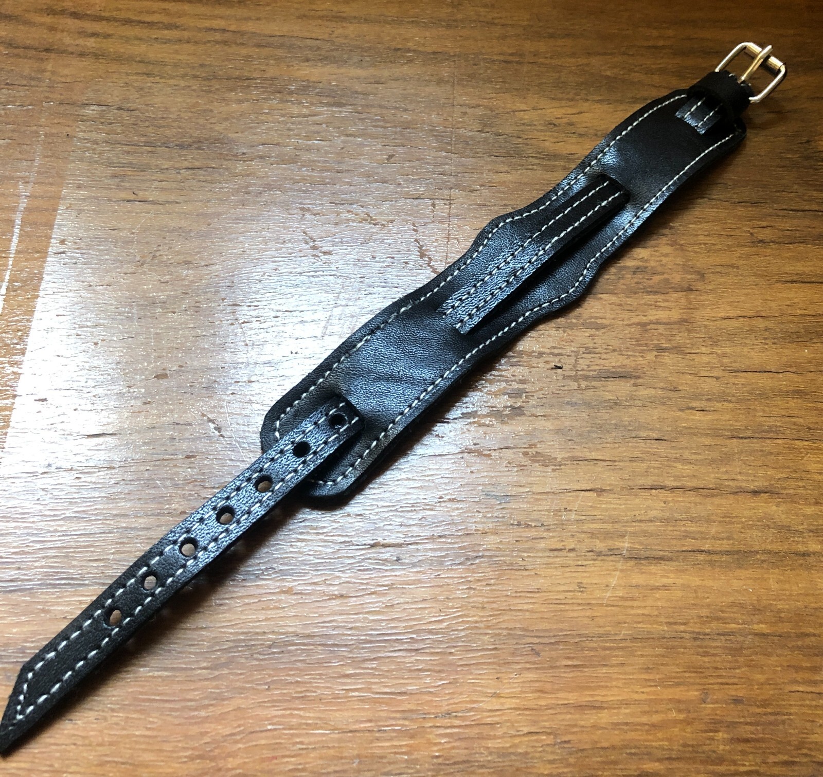 10mm black leather handmade WW1 WW2 army officer trench watch bund strap band
