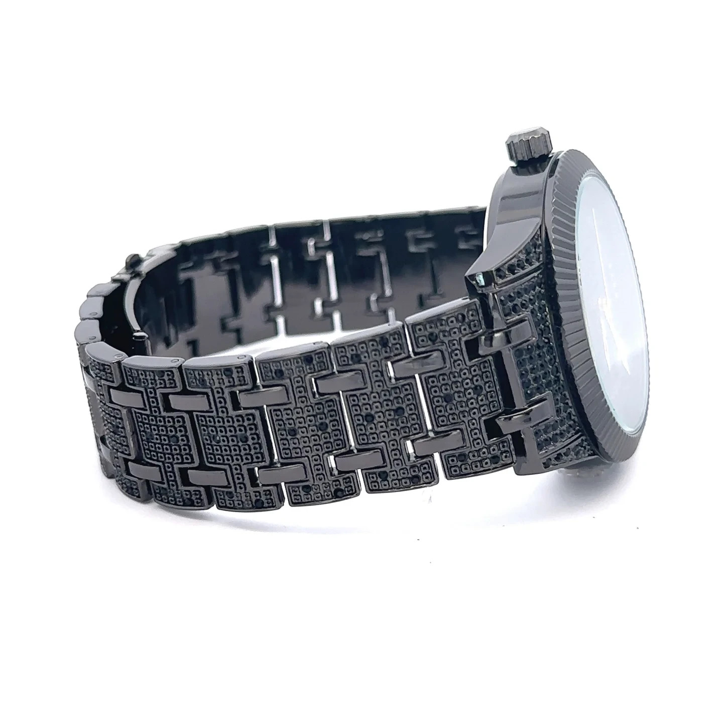 Black Iced Out Men’s Watch Quartz Movement Hip Hop Style 44mm