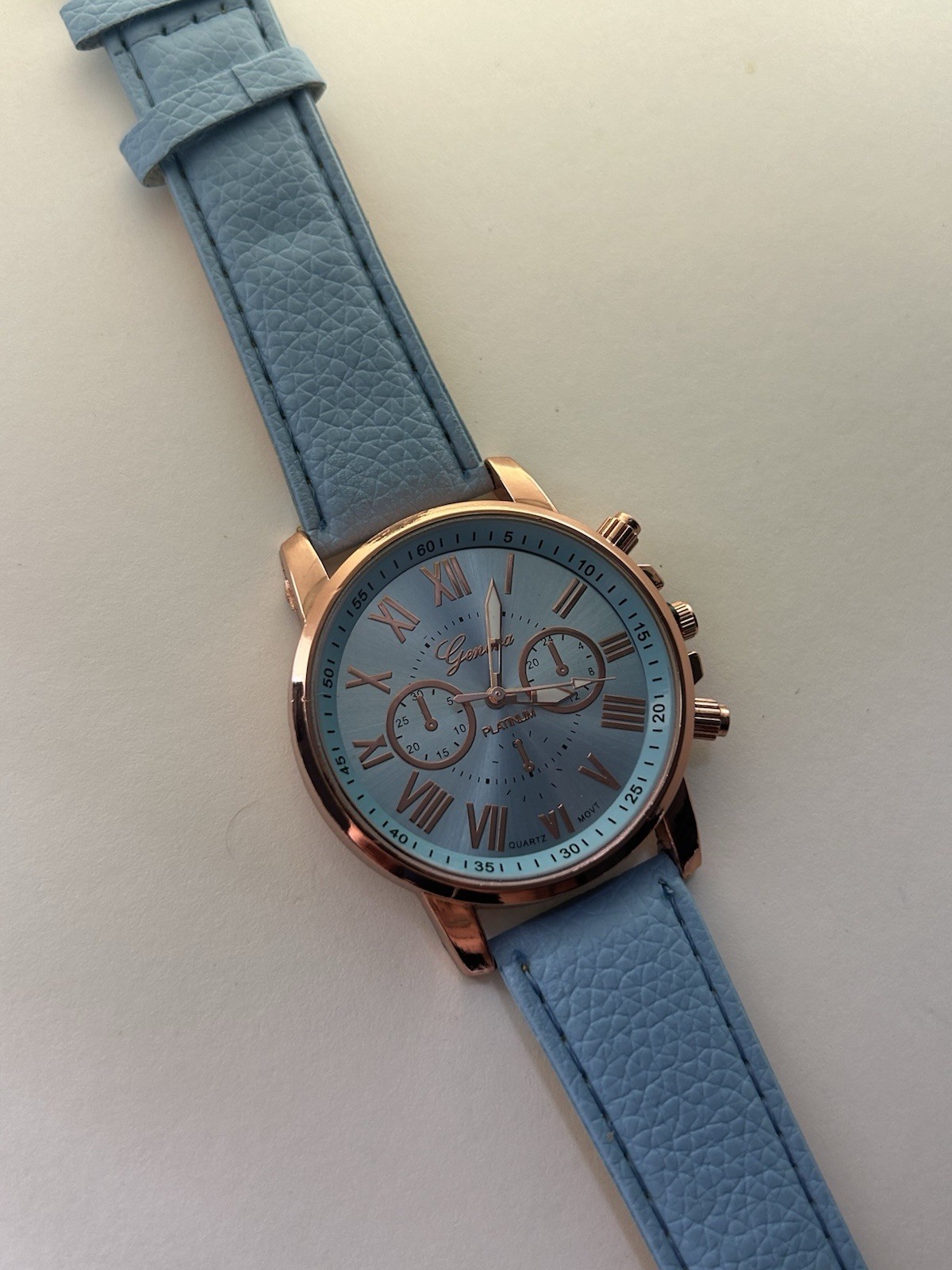 Blue Leather Watch Womens Quartz Analog Roman Numeral Dress Casual 40mm 8in