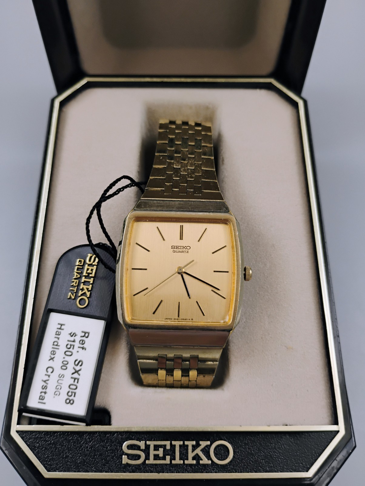MINT NOS Vintage Seiko 3421-5220 Quartz Tank Watch April 1982 Box & Hangtag Rare