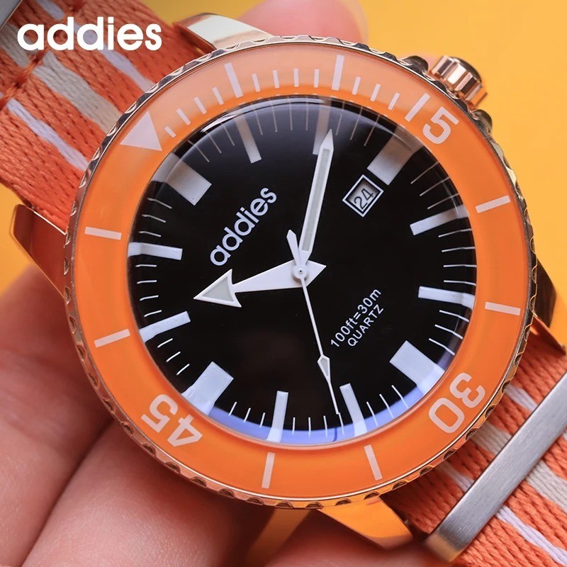 44MM ADDIESDIVE Quartz Diver Sports Watch Men’s Nylon Waterproof Luminous NEW