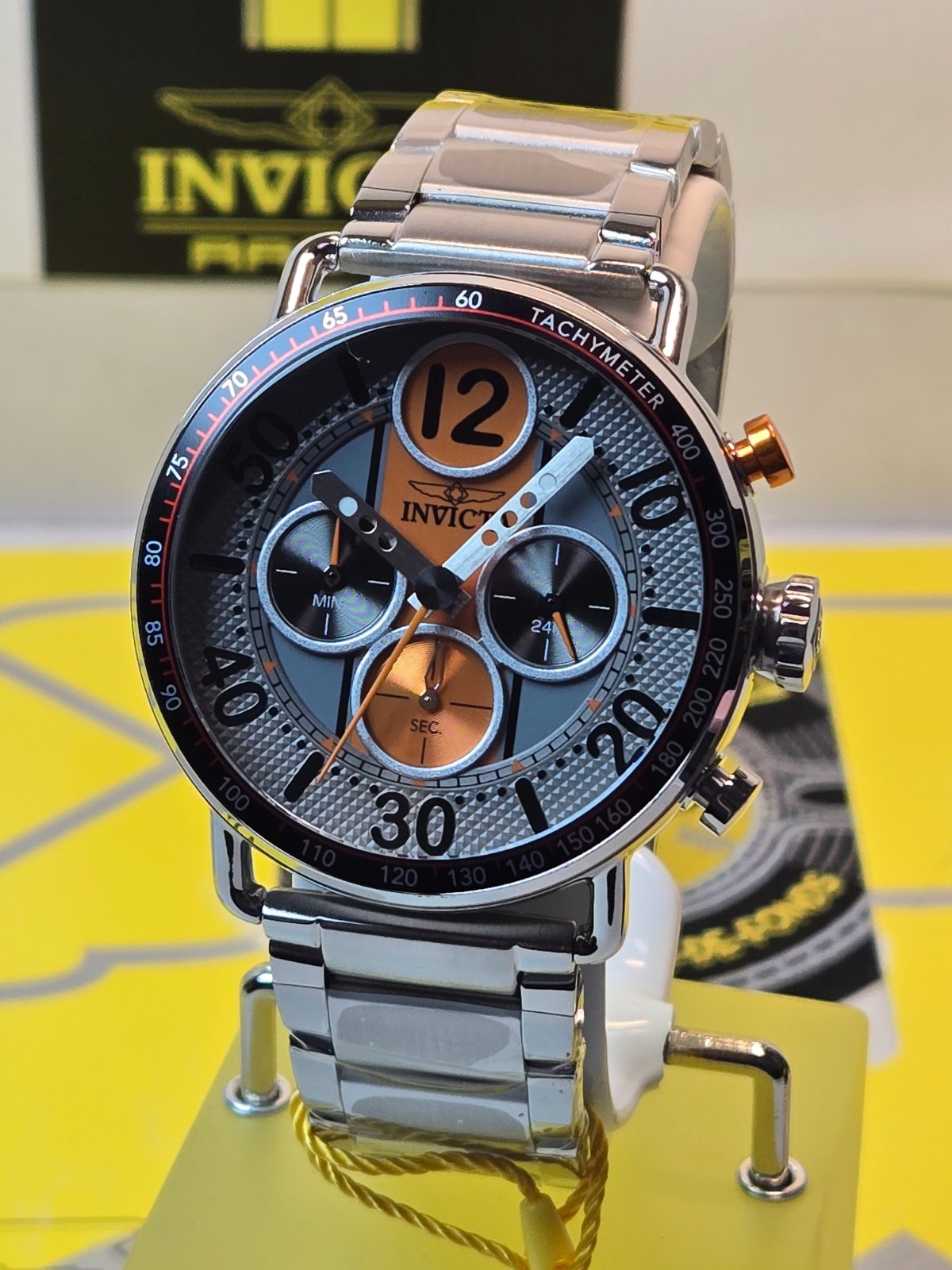 Invicta Speedway GearShift Men’s Watch Quartz 44mm, Steel w/ Orange & Black Dial