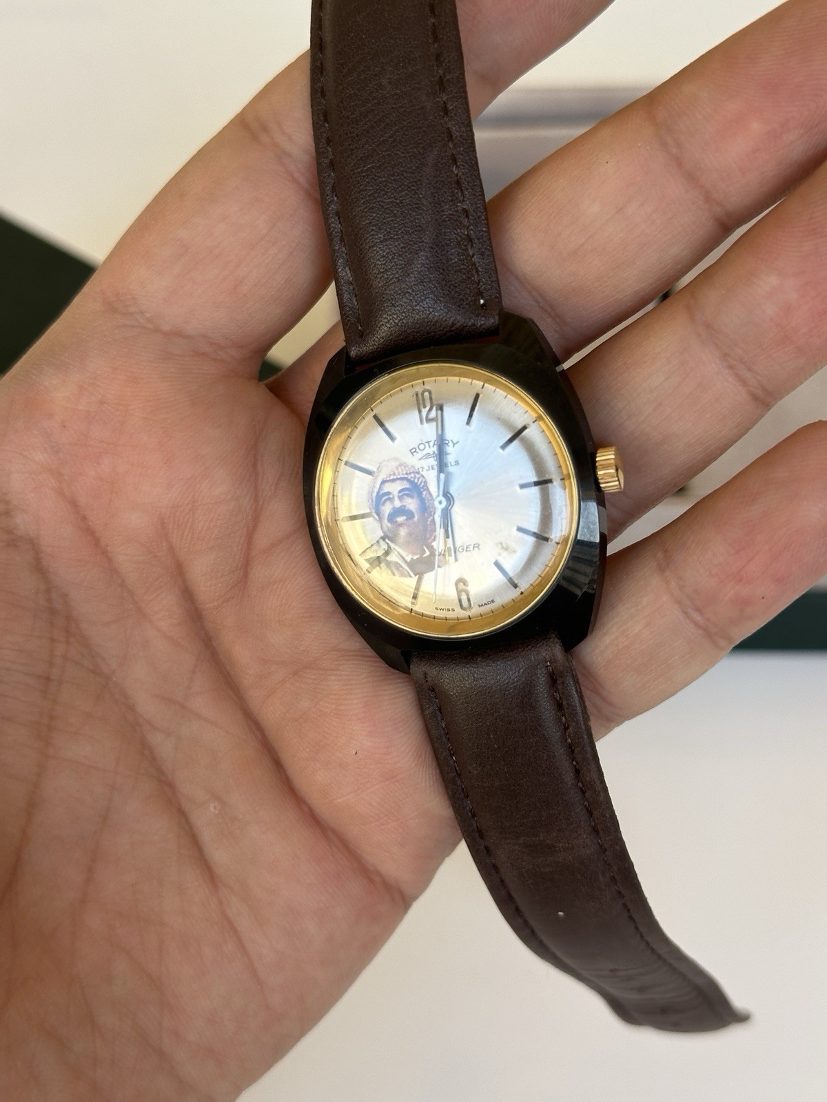 Vintage Rotary Saddam Hussein Iraq Portrait Watch Manual Wind 36mm Boxed 1970s