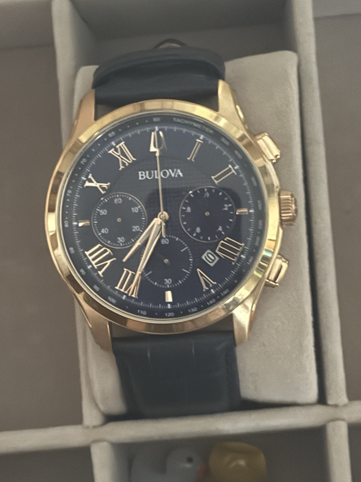 Bulova Men’s Classic Wilton Chronograph Blue Dial Leather Strap Watch 97B170