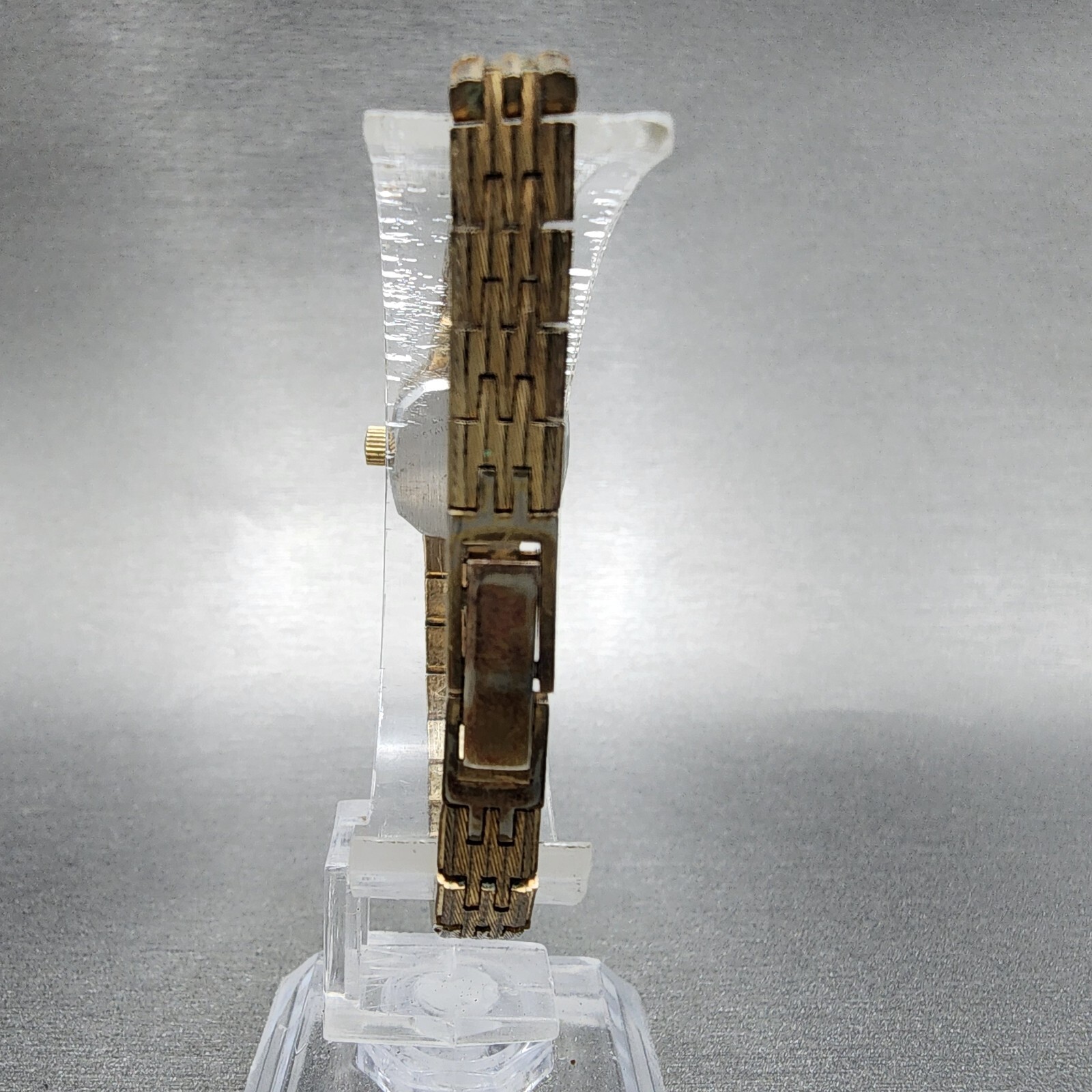 VTG Bulova Watch Women 16mm Black Dial Gold Tone Rectangle 6971 New Battery