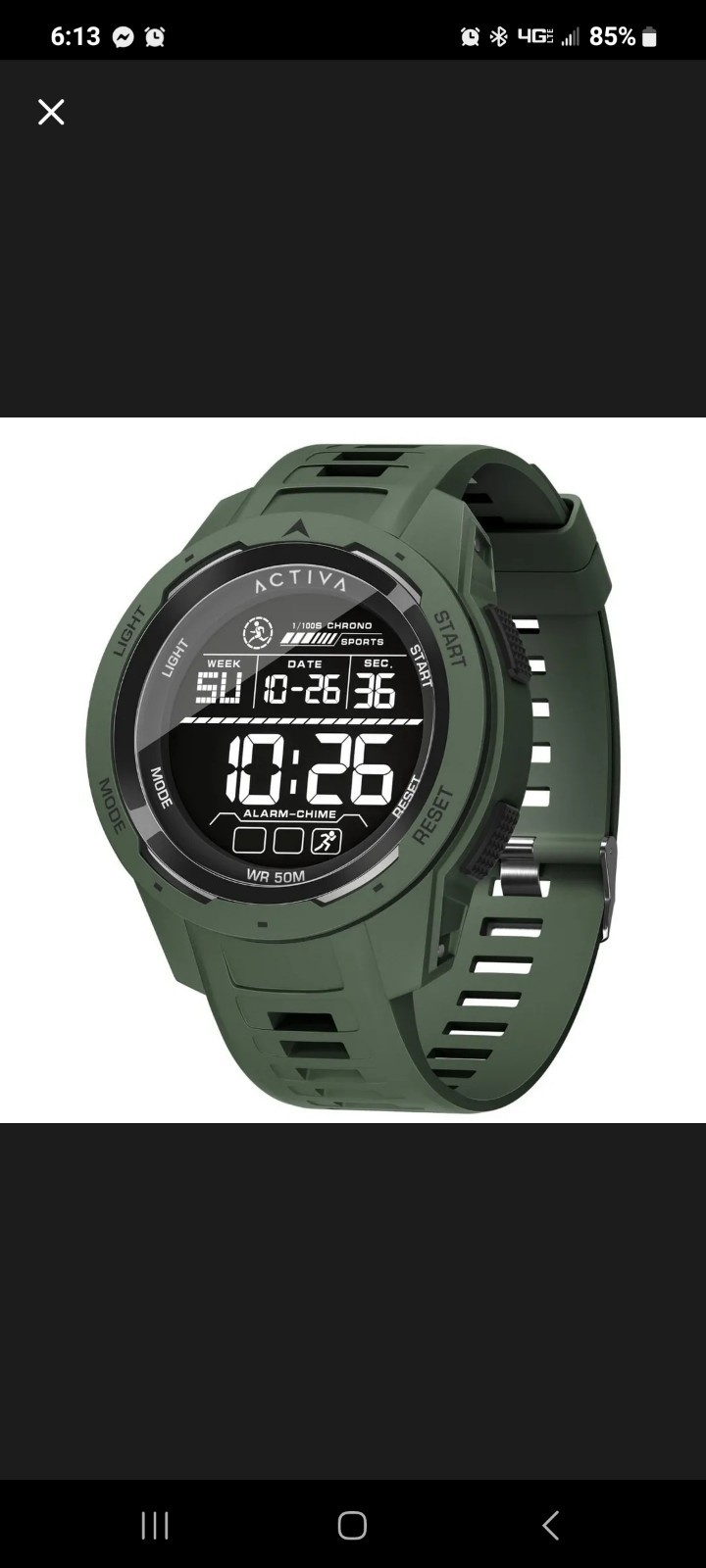76 Activa Sport Digital Green Dial Plastic Case Green Rubber Band Wristwatch 30M