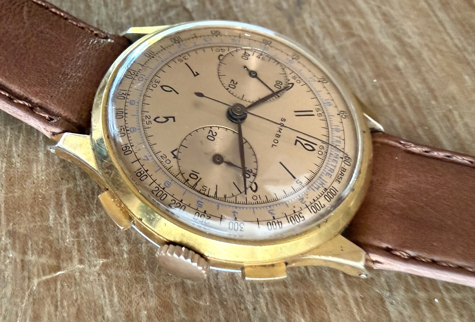 Vintage 1940s Sombol Chronograph Landeron Blue Telemeter Tachymeter Watch