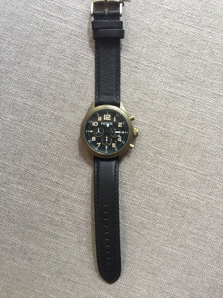 FOSSIL Vintage Bronze Chronograph Watch Black Leather Band DE5000