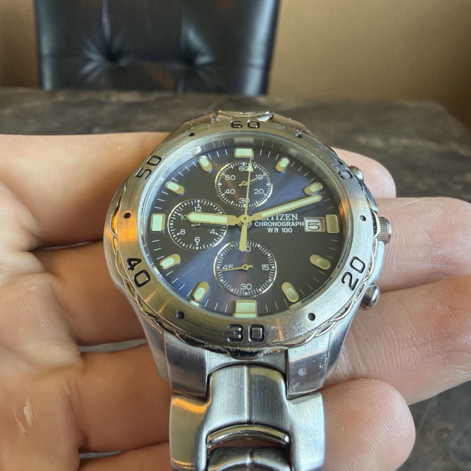 Citizen Chronograph WR100 Blue Dial Quartz Watch 39mm Stainless Working C018