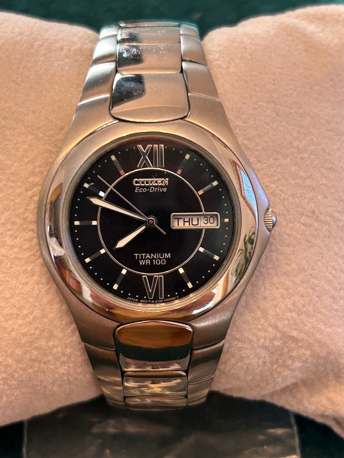 Citizen Eco-Drive Titanium Plus Extra Links WR100 E100-K18434 Mens Watch Black