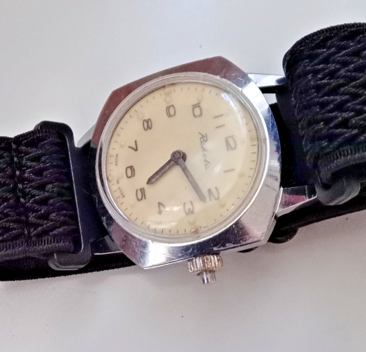 Vintage Soviet mechanical men’s Raketa watch for the blind. USSR. Running