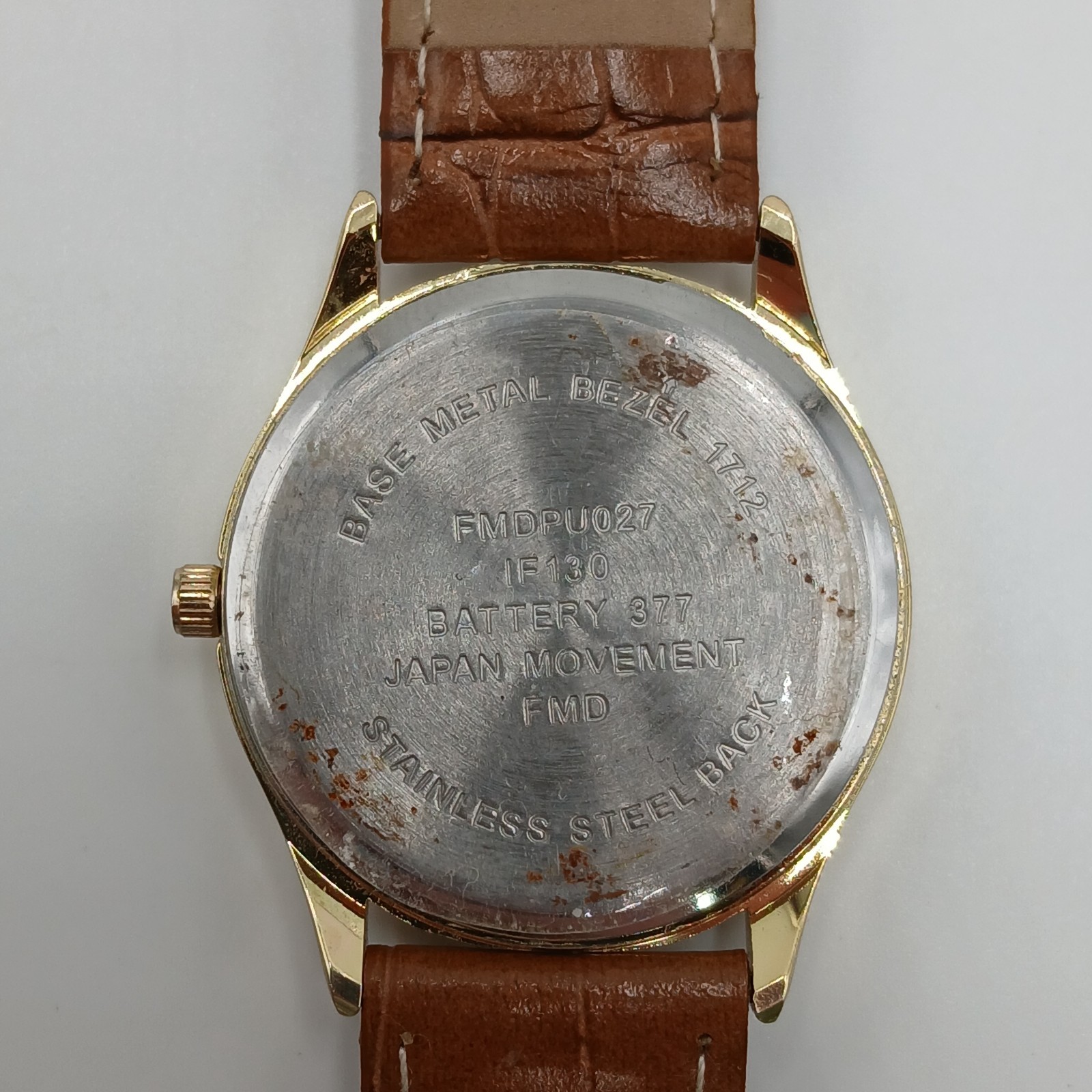Quartz Watch Unisex Gold Tone Brown Faux Croc Skin upto 8.5in Seconds Hand Japan