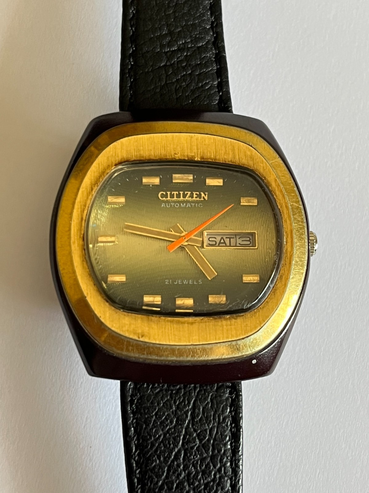Vintage Citizen Automatic Red Dark Wine Color Day Date Men’s Watch