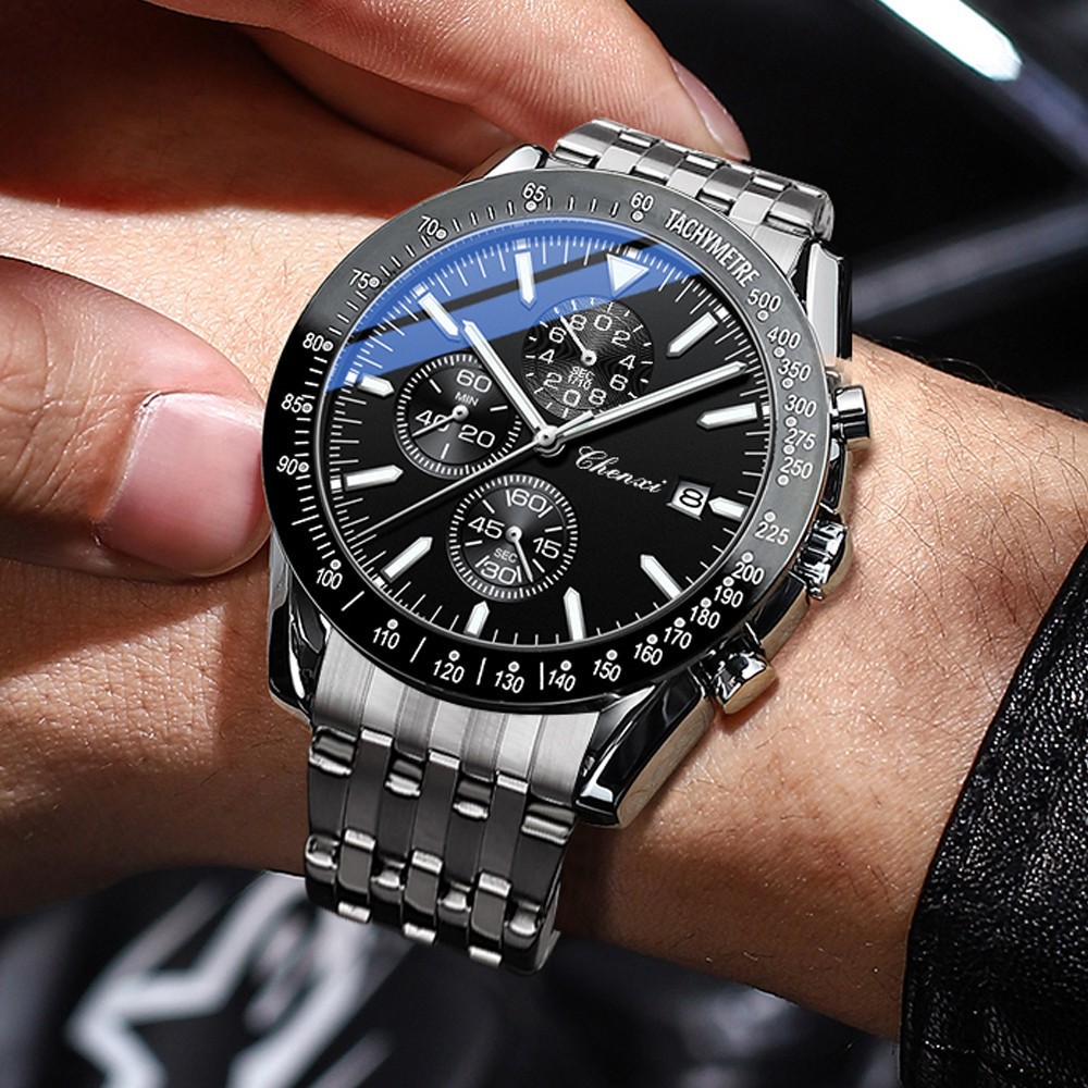 CHENXI Men Watch Chronograph Wristwatch with Six-hands Luminous Calendar Watches