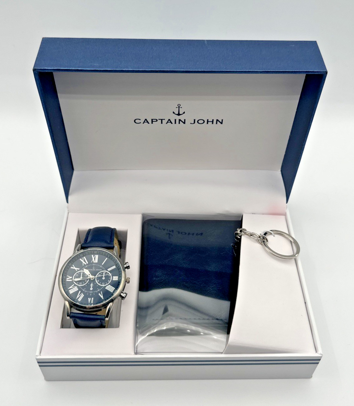 Captain John Nautical Anchor Mens Watch Wallet Keychain Gift Set New in Box NIB