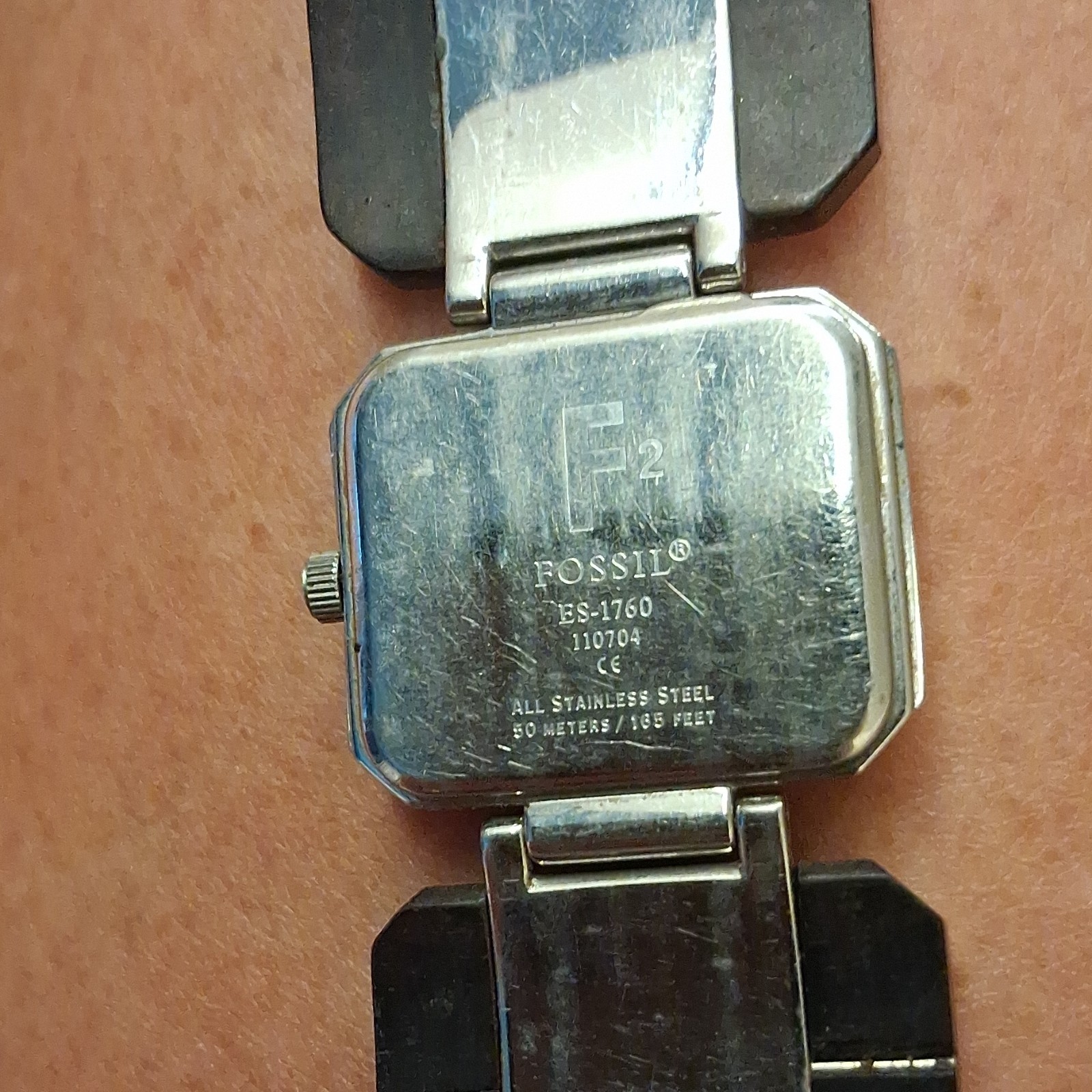 Fossil Women’s Quartz Analog Rectangle Watch Silver Steel Bracelet Gray Dial 50m