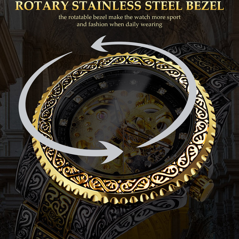 FORSINING Men’s Luxury Diamond Carved Skeleton Automatic Mechanical Wrist Watch