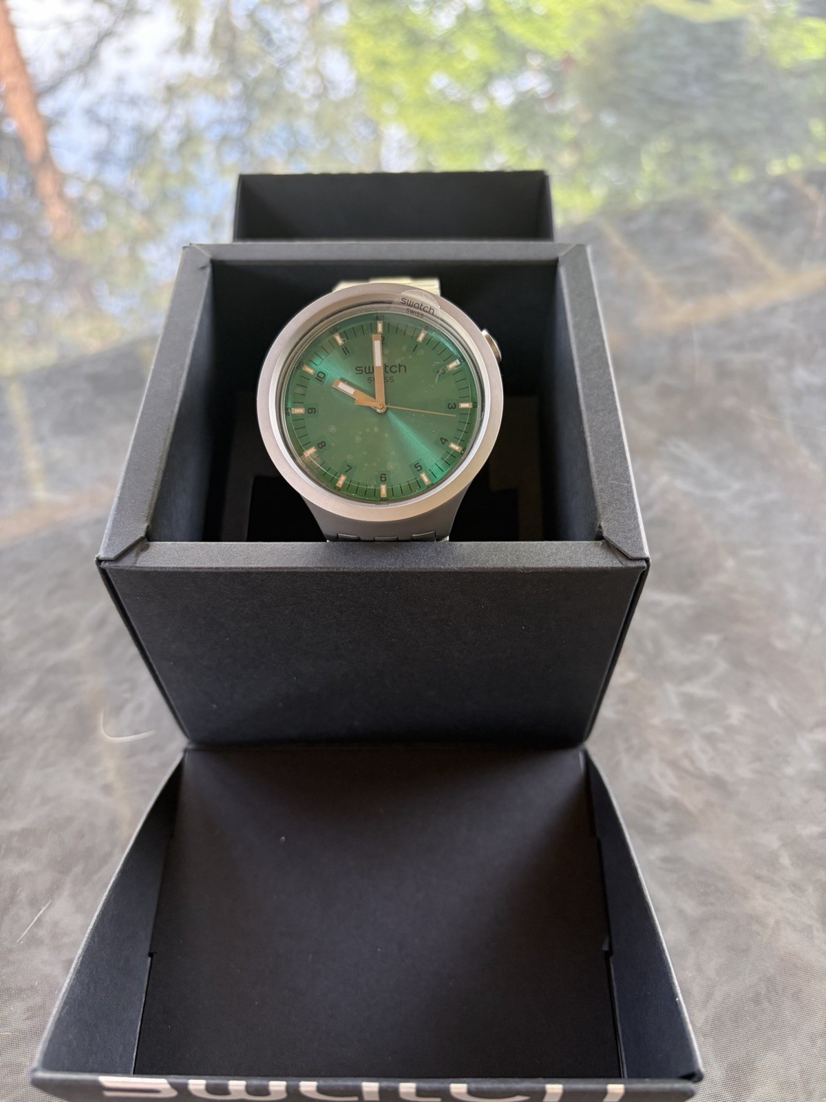 New Swatch Irony Big Bold AQUA SHIMMER Men Steel Watch 47mm SBO7S100G $230