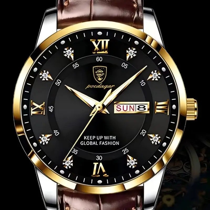 POEDAGAR Luxury Brand Men Watches Waterproof Luminous Leather Quartz Man Wristwa