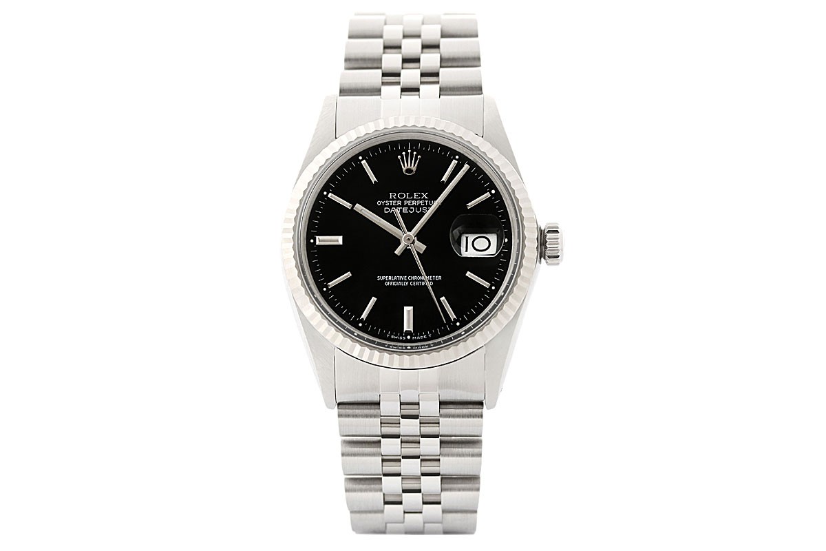 Rolex Datejust Black Dial 18K White Gold & SS Jubilee Band Watch 16014