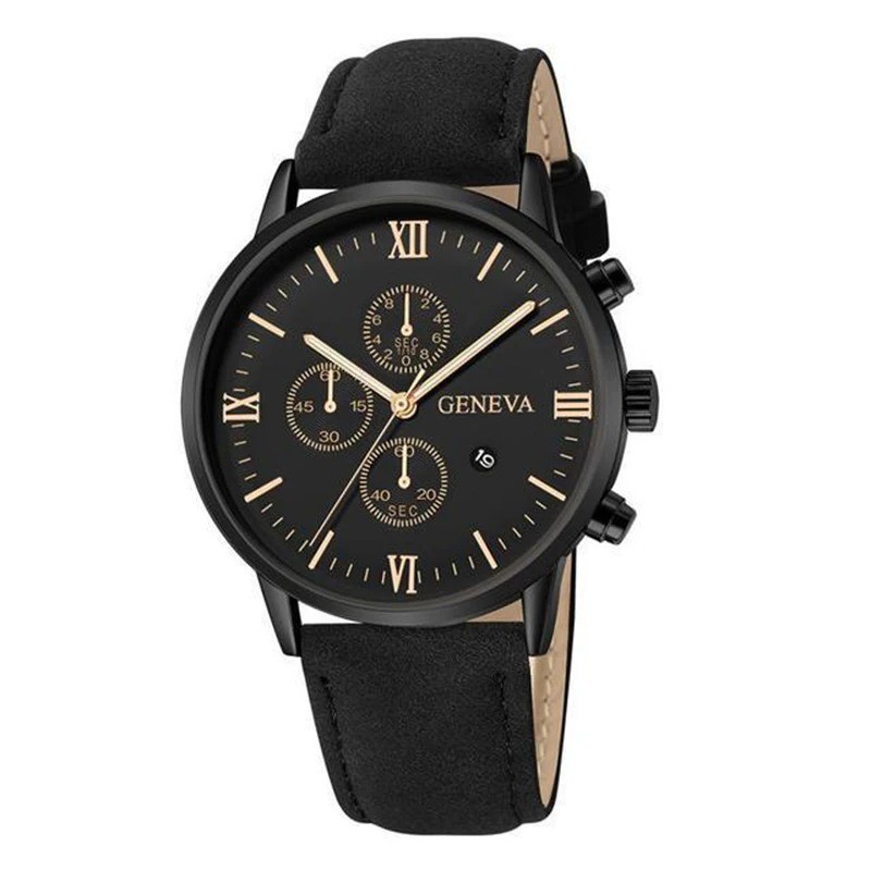 1 PCS Men’s Watch Casual Leather Band Analog Quartz Watches with Calendar