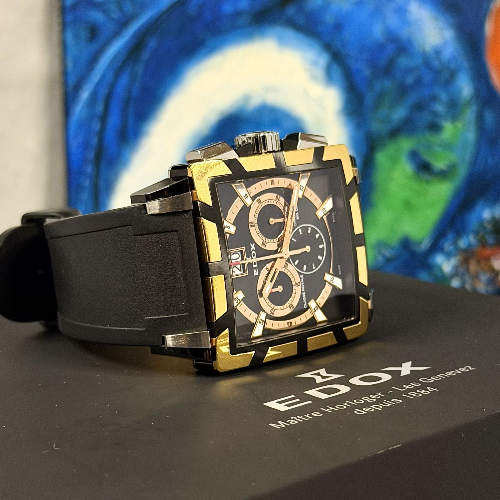 Edox Classe Royale Chronograph Big Date 10013 Rose Gold PVD Boxed