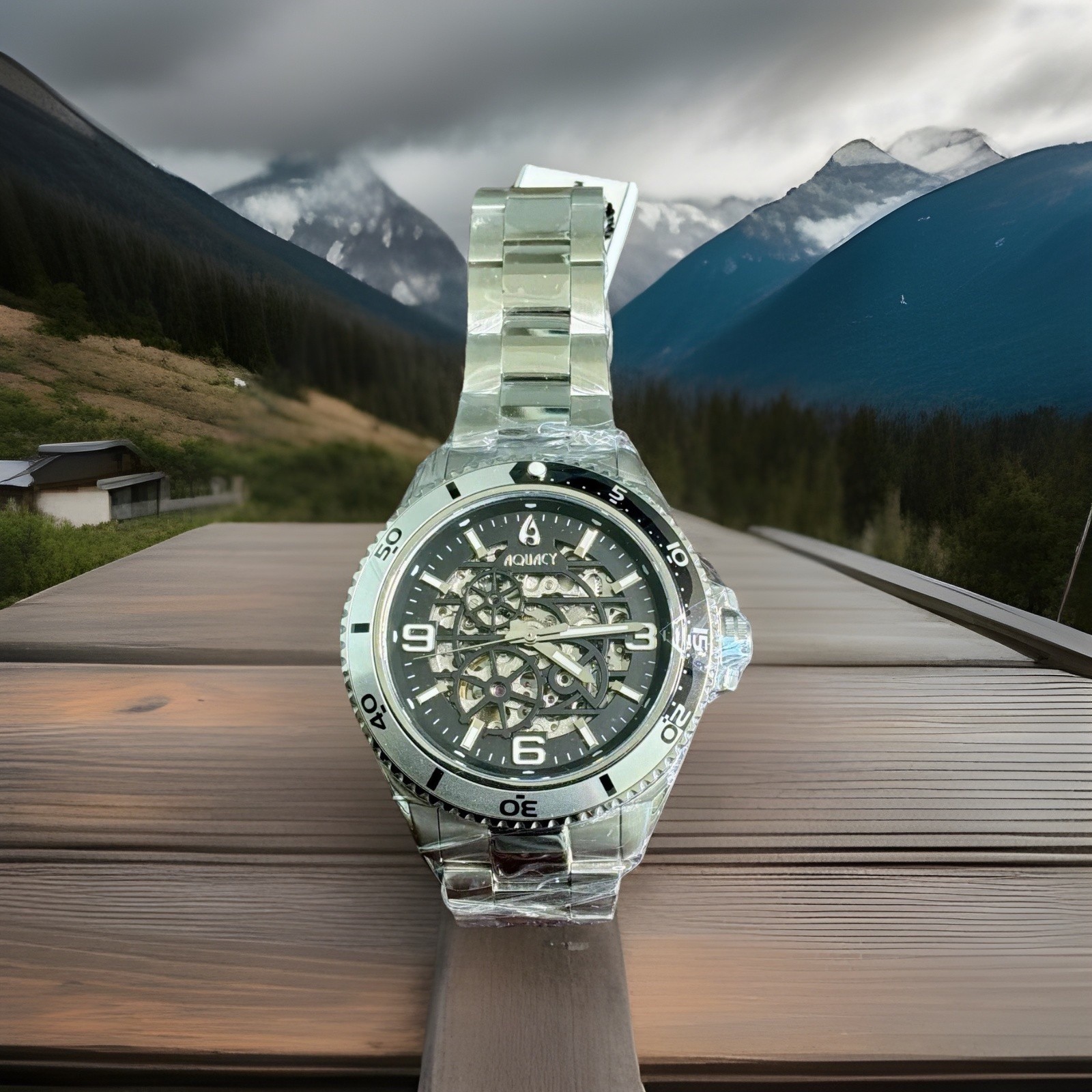 Aquacy Skeleton Automatic Miyota Movement by Citizen Men’s Watch 200M SILVER