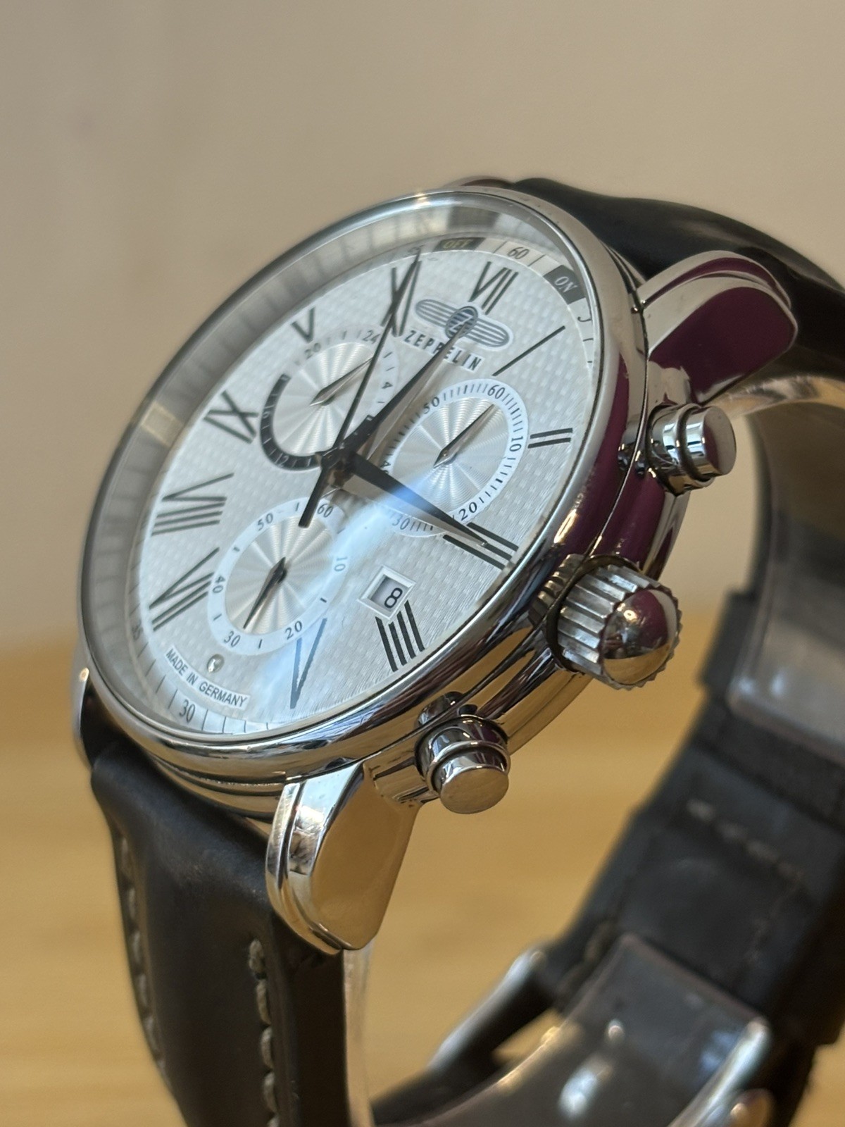 Zeppelin LZ127 Chronograph Alarm Watch White Dial – Polished Made In Germany