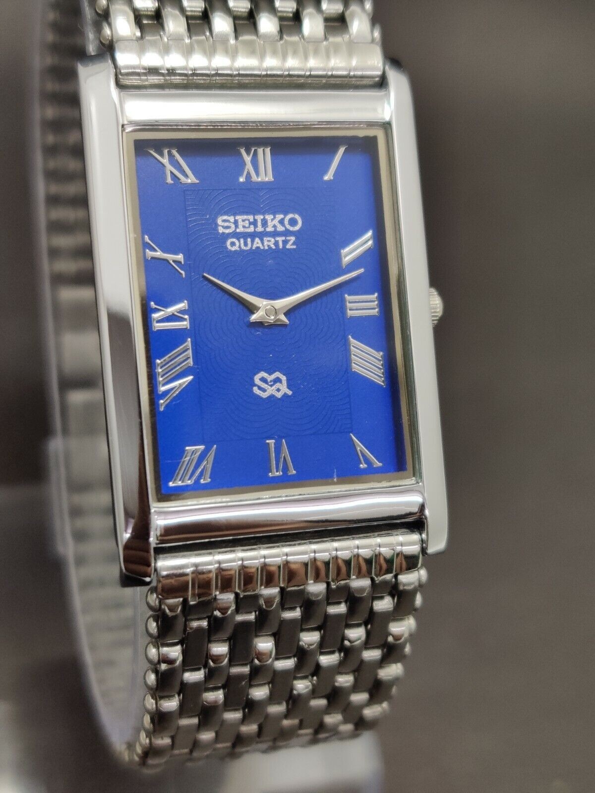 Vintage Seiko Slim Quartz Blue Face Rectangle Japanese 26MM Men’s Watch A75