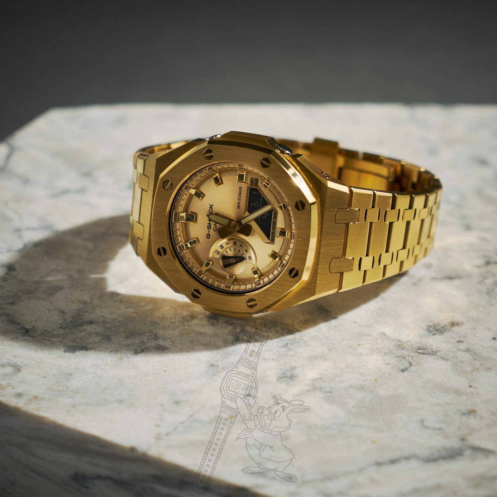 Casio GA-2100 G-Shock Watch w/ Gold Metal Case & Bracelet Mod – Gold Dial