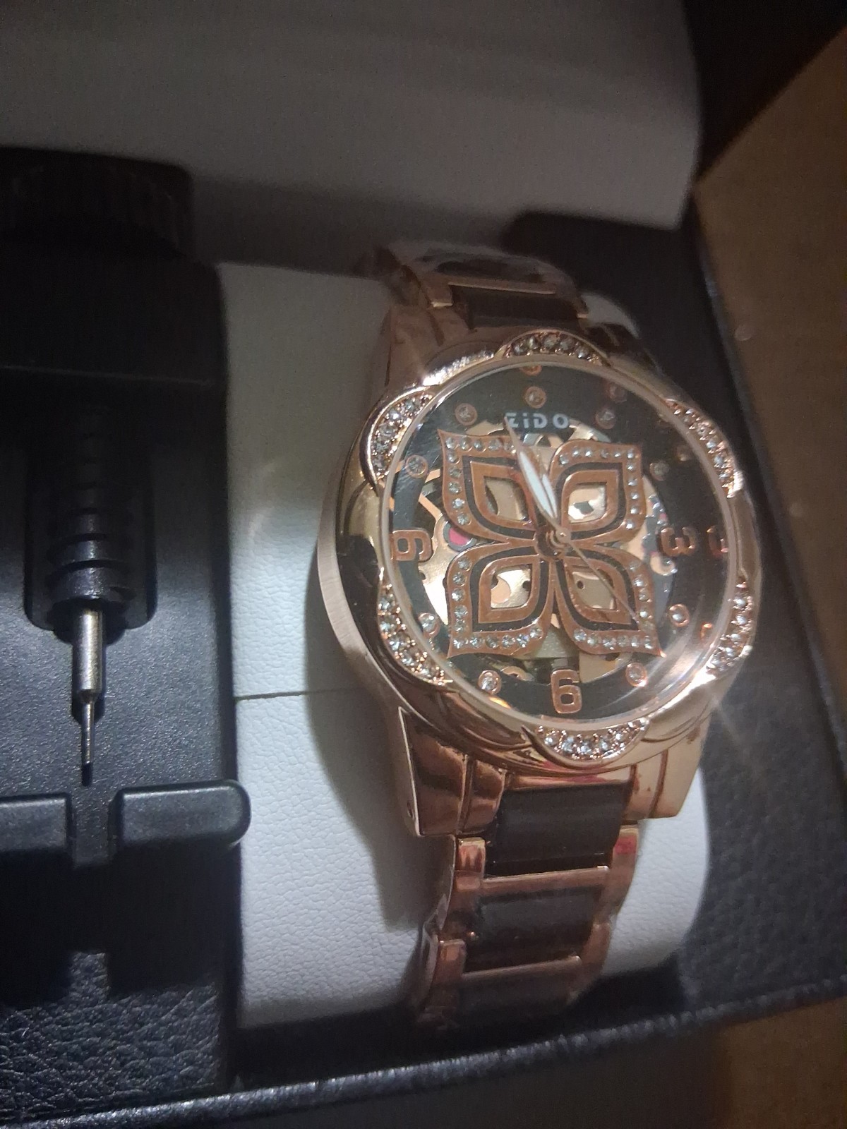 ZIDO skeleton dial automatic mechanical watch black/rose gold Tone bracelet box