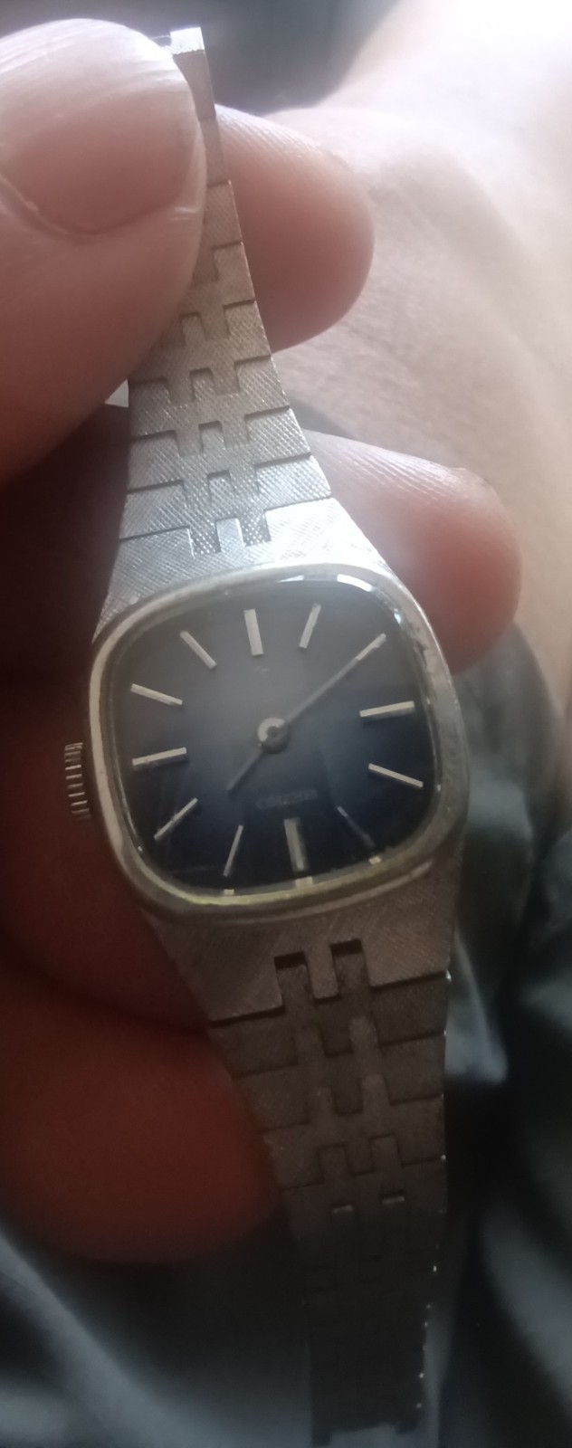 Seiko Vintage 1970s Manual Wind Watch Blue TV Dial Rectangle Face Japan 11-3349