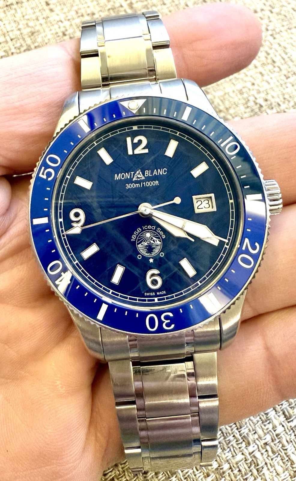 💙🧊 Montblanc 1858 Iced Sea Automatic Glacier Blue Dial Swiss Diver 🧊💙