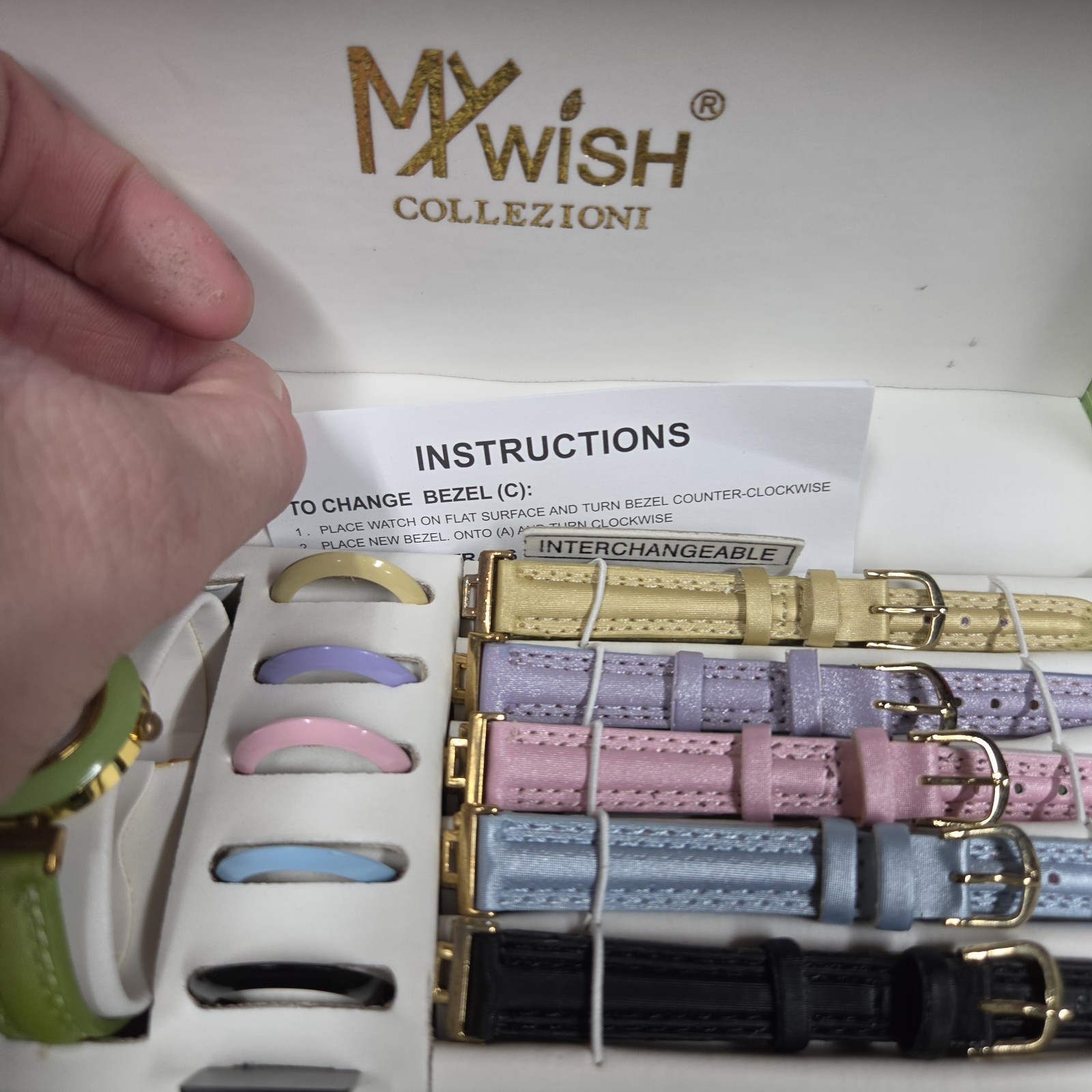 Vintage My Wish Collezioni Watch W/ Interchangeable Straps & Bezels In Box Untst