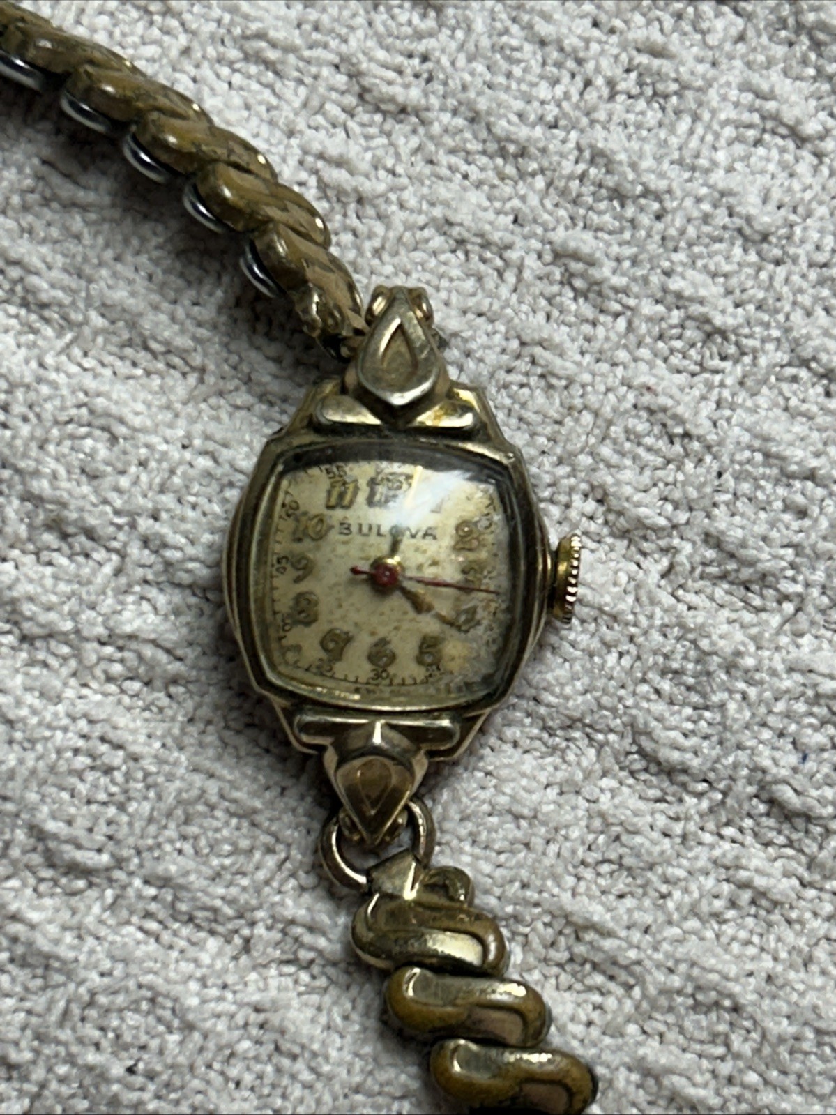 Bulova 1954 Ladies 16mm Cocktail Watch 10K Gold Filled Swiss Ticking /Band Broke