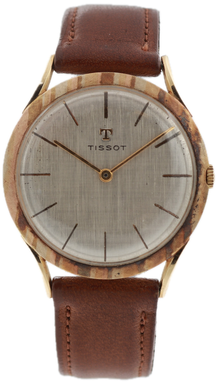 Vintage Tissot Tri Color Linen Men’s Mechanical Wristwatch 885 Swiss 14k Gold