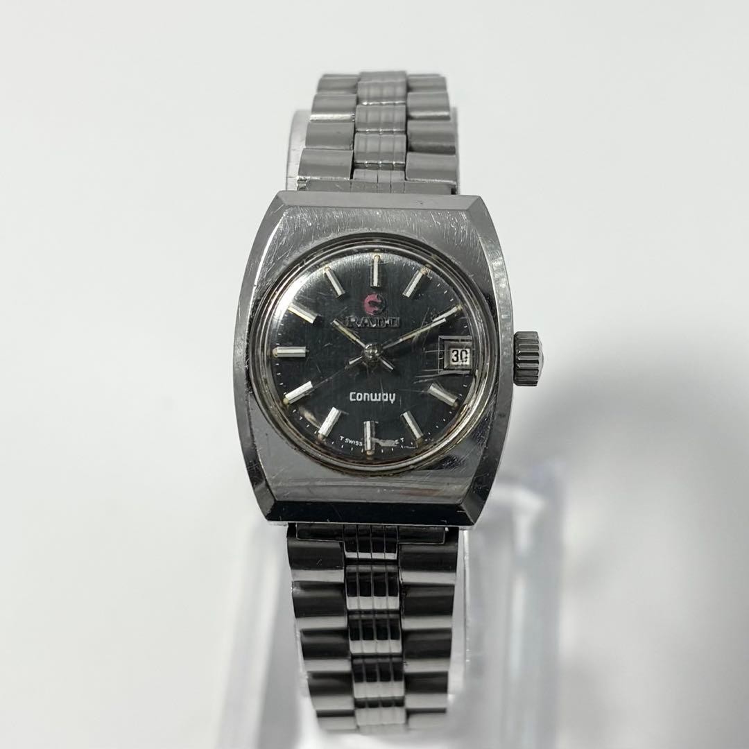 Working RADO Conway wristwatch vintage black dial anchor date