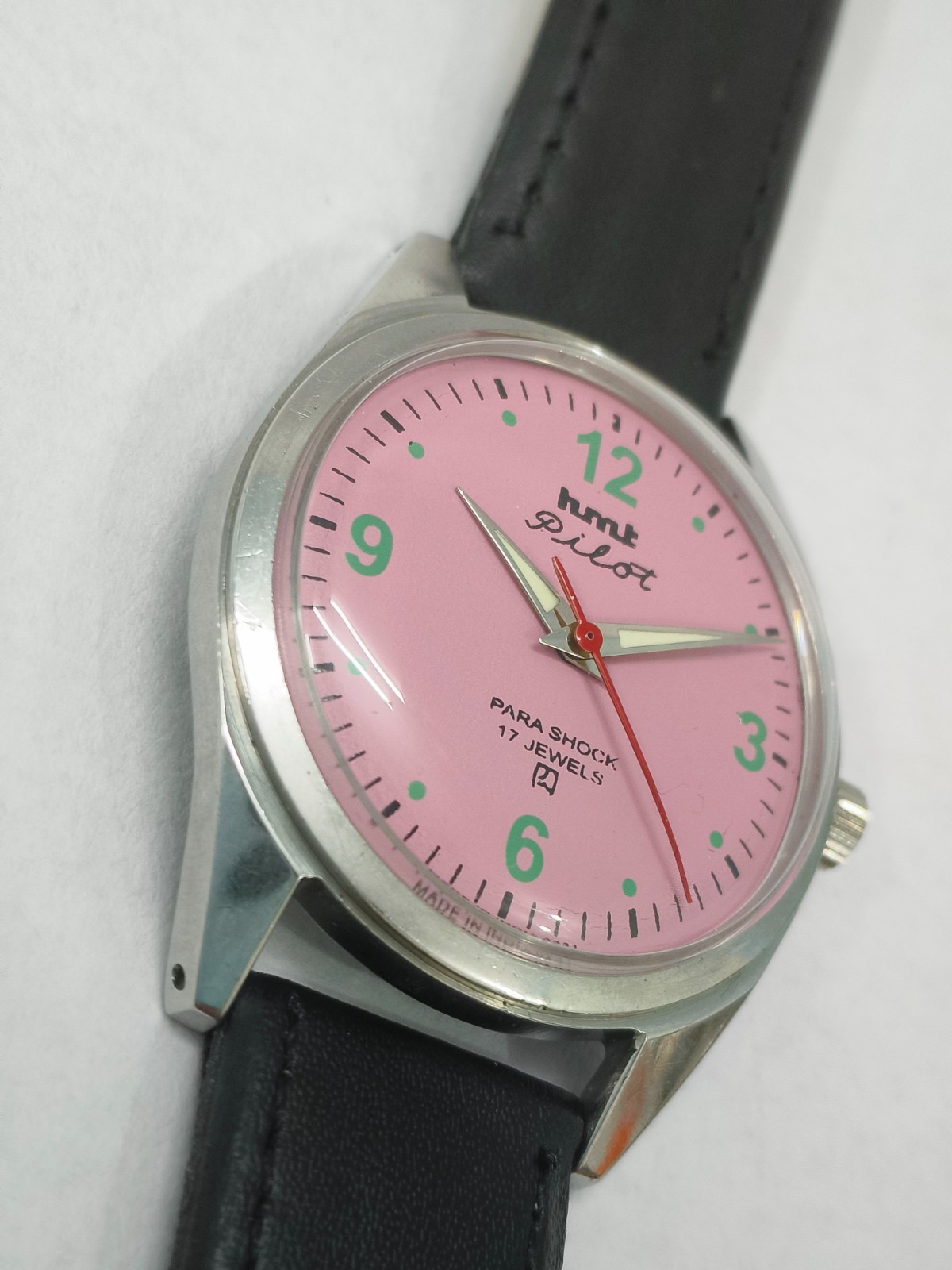 Vintage HMT Pilot Pink 17 Jewels Mechanical Hand Winding Men’s Wrist Watch